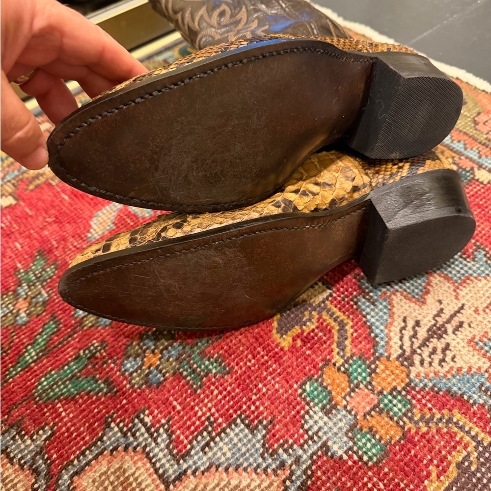 Vintage Handmade Genuine Python Brown And Tan Cow… - image 4
